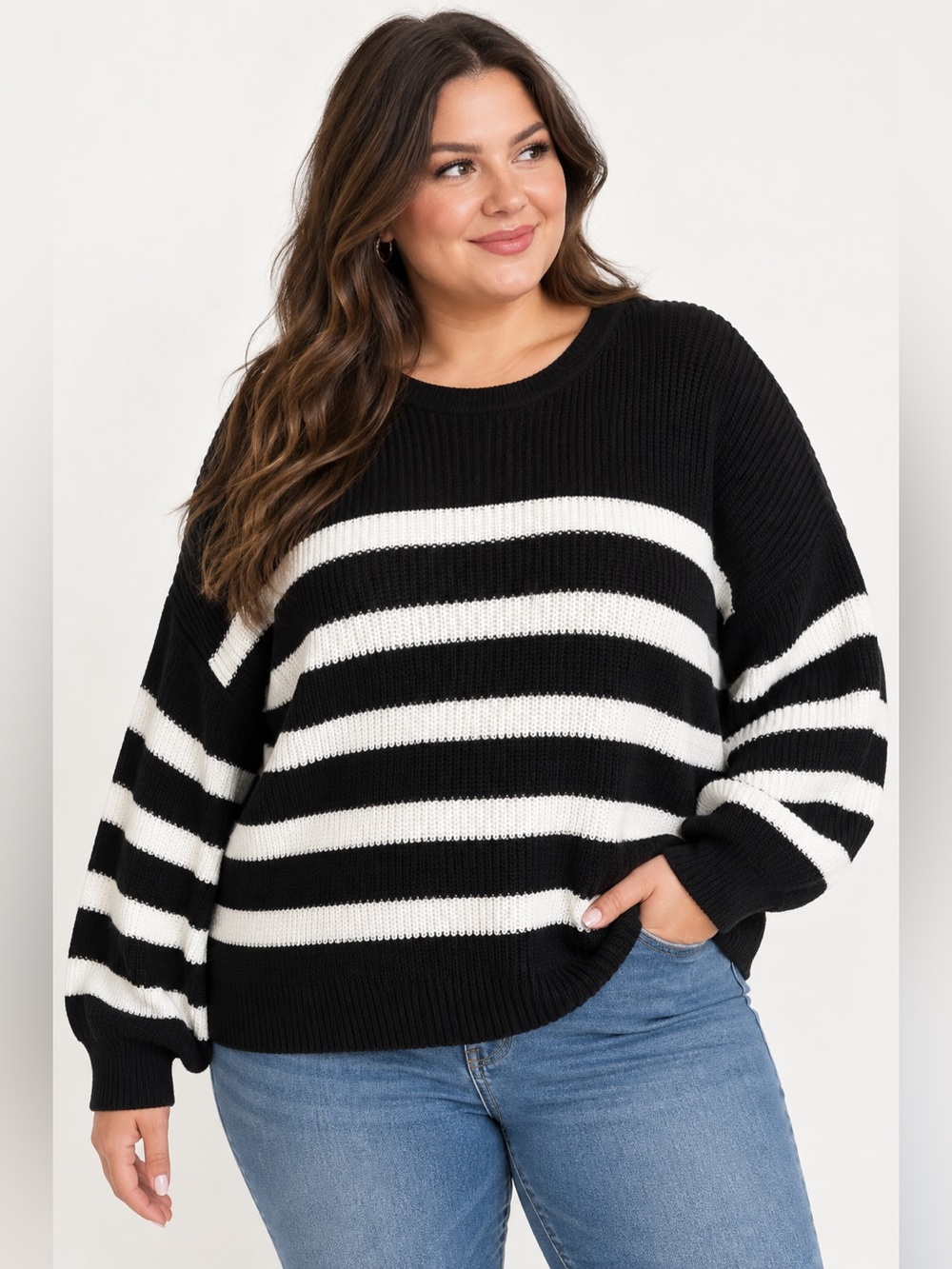 GAP Black & Ivory Striped Knit Sweater – XL - NWT